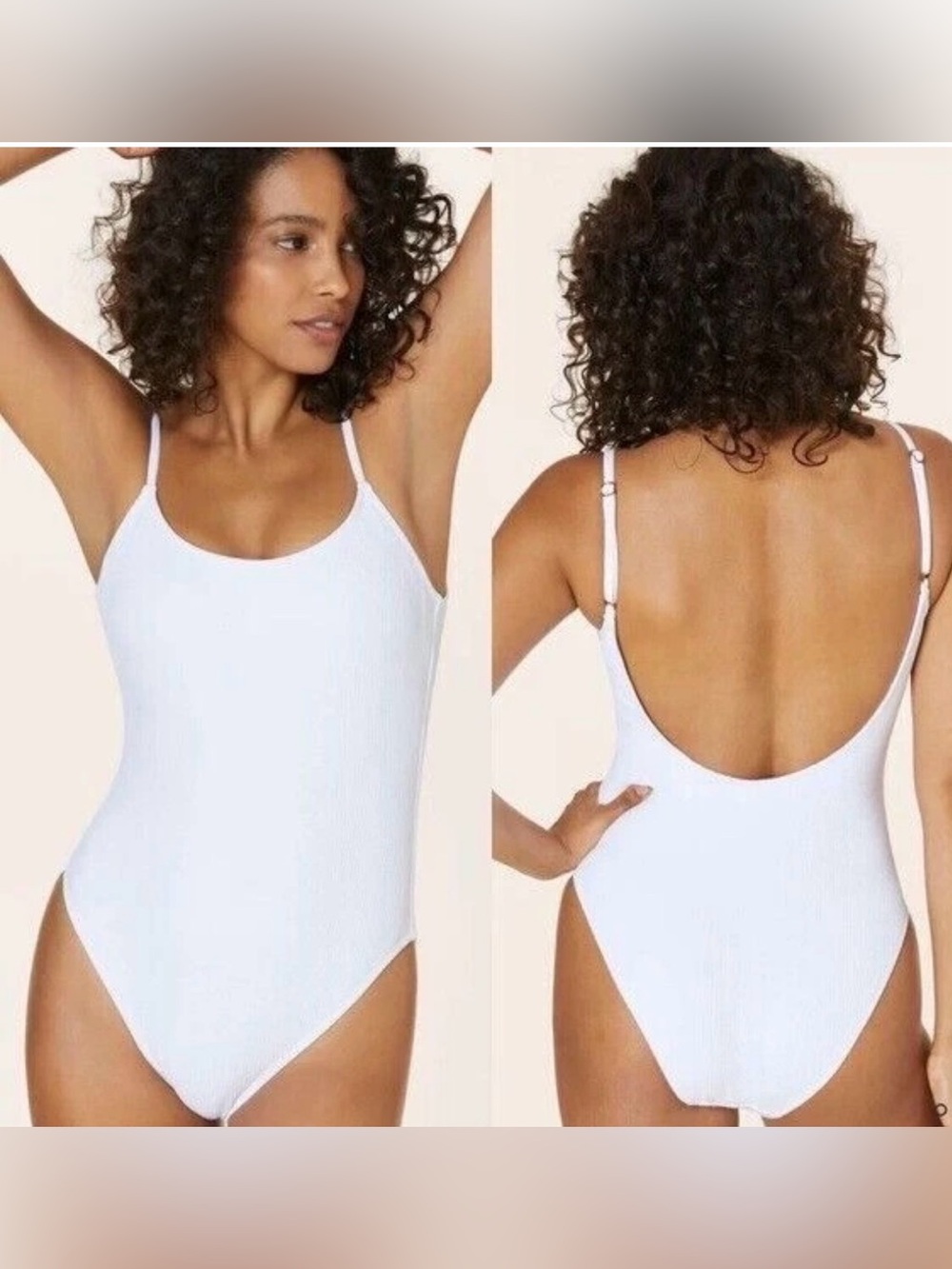 Andie The Jetties Ribbed One Piece Swimsuit Low Back White Resortwear Coastal L